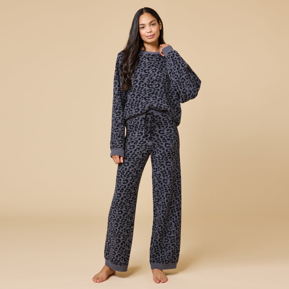 Marshmallow Leopard Print Crew Neck Lounge Set Wild Grey