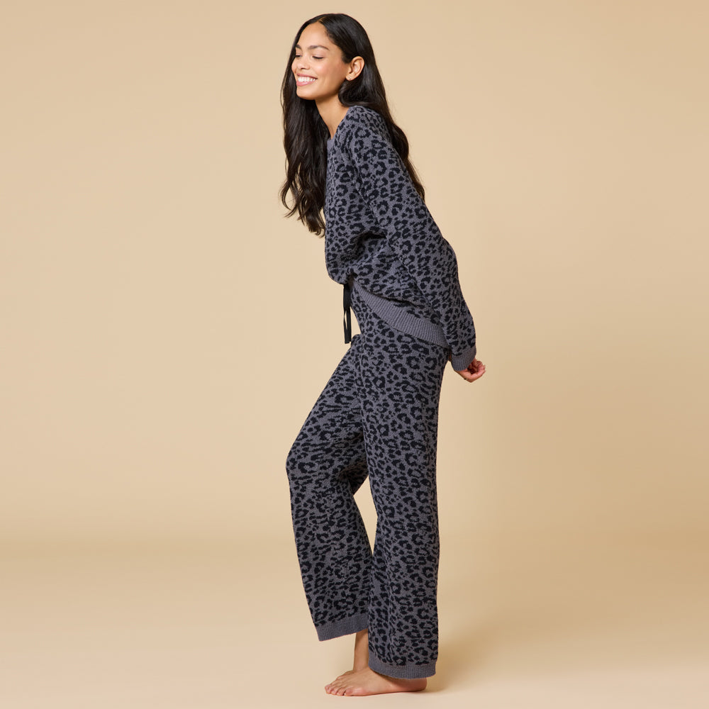 Marshmallow Leopard Print Crew Neck Lounge Set Wild Grey