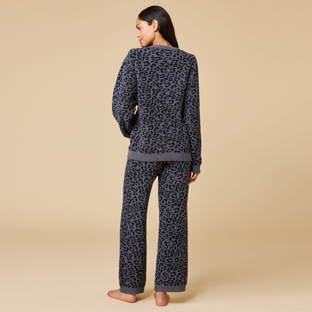Marshmallow Leopard Print Crew Neck Lounge Set Wild Grey