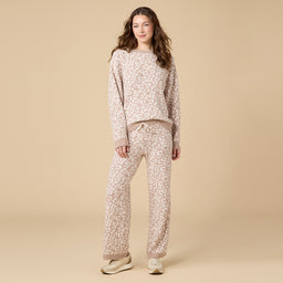 Leopard Marshmallow Crew Neck Lounge Set Marshmallow Leopard Crew Neck Lounge Set in Wild Almond