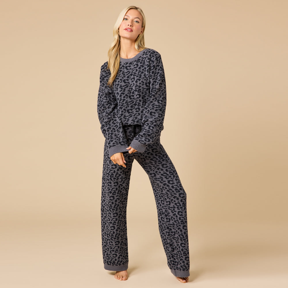 Marshmallow Leopard Crew Neck Lounge Set Wild Grey