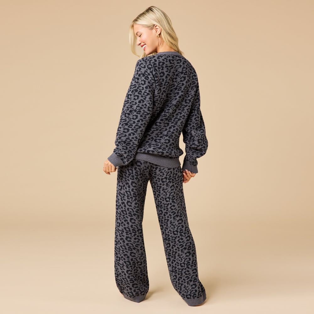 Marshmallow Leopard Crew Neck Lounge Set Wild Grey