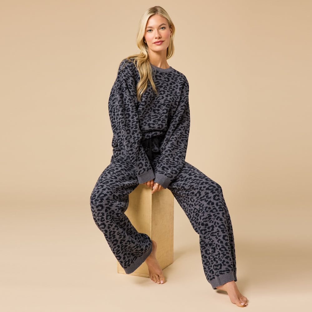 Marshmallow Leopard Crew Neck Lounge Set Wild Grey