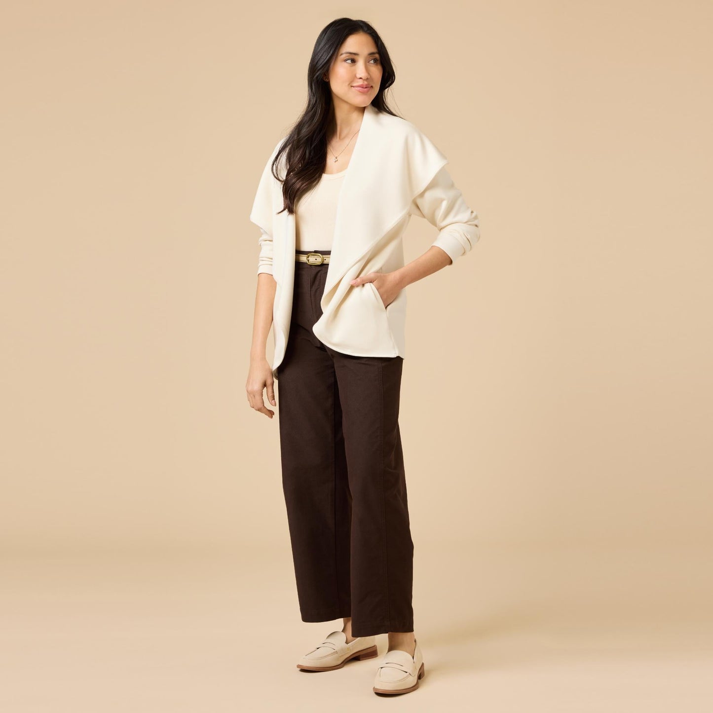 DreamTech Exaggerated Collar Cardigan in Almond