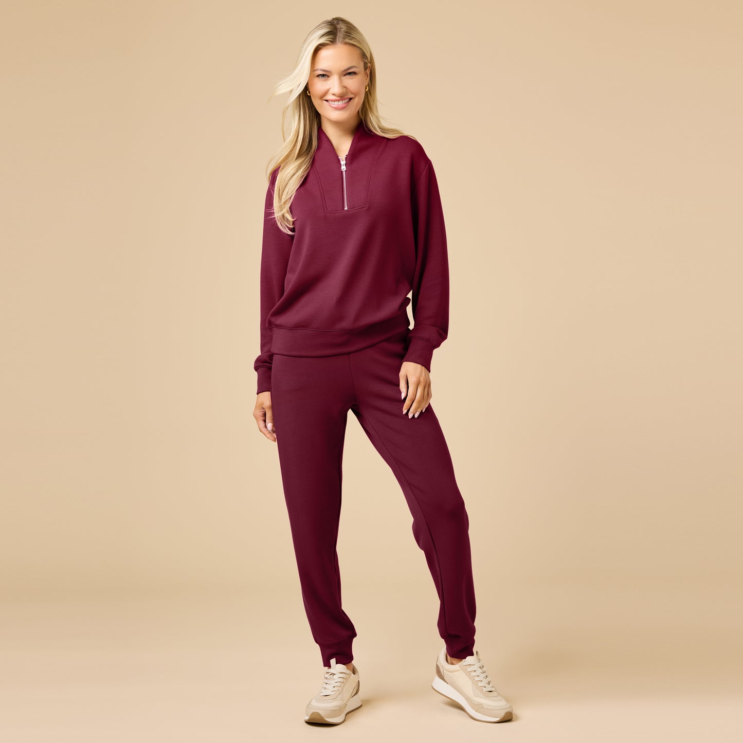 DreamTech ¼ Zip Jogger Set in Cherry Cola