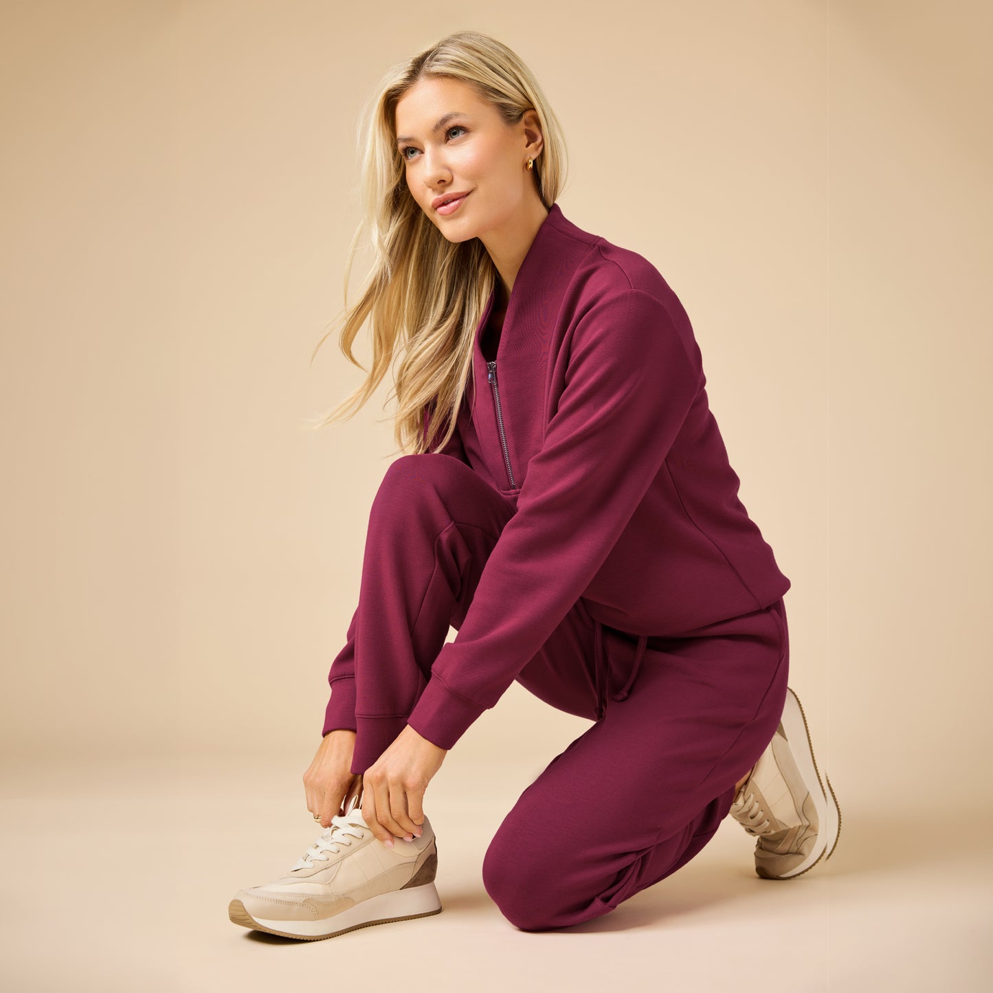 DreamTech ¼ Zip Jogger Set in Cherry Cola