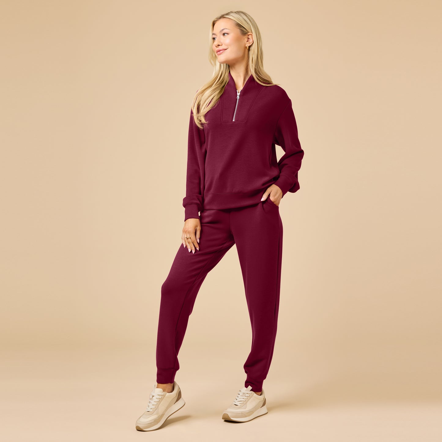 DreamTech ¼ Zip Jogger Set in Cherry Cola