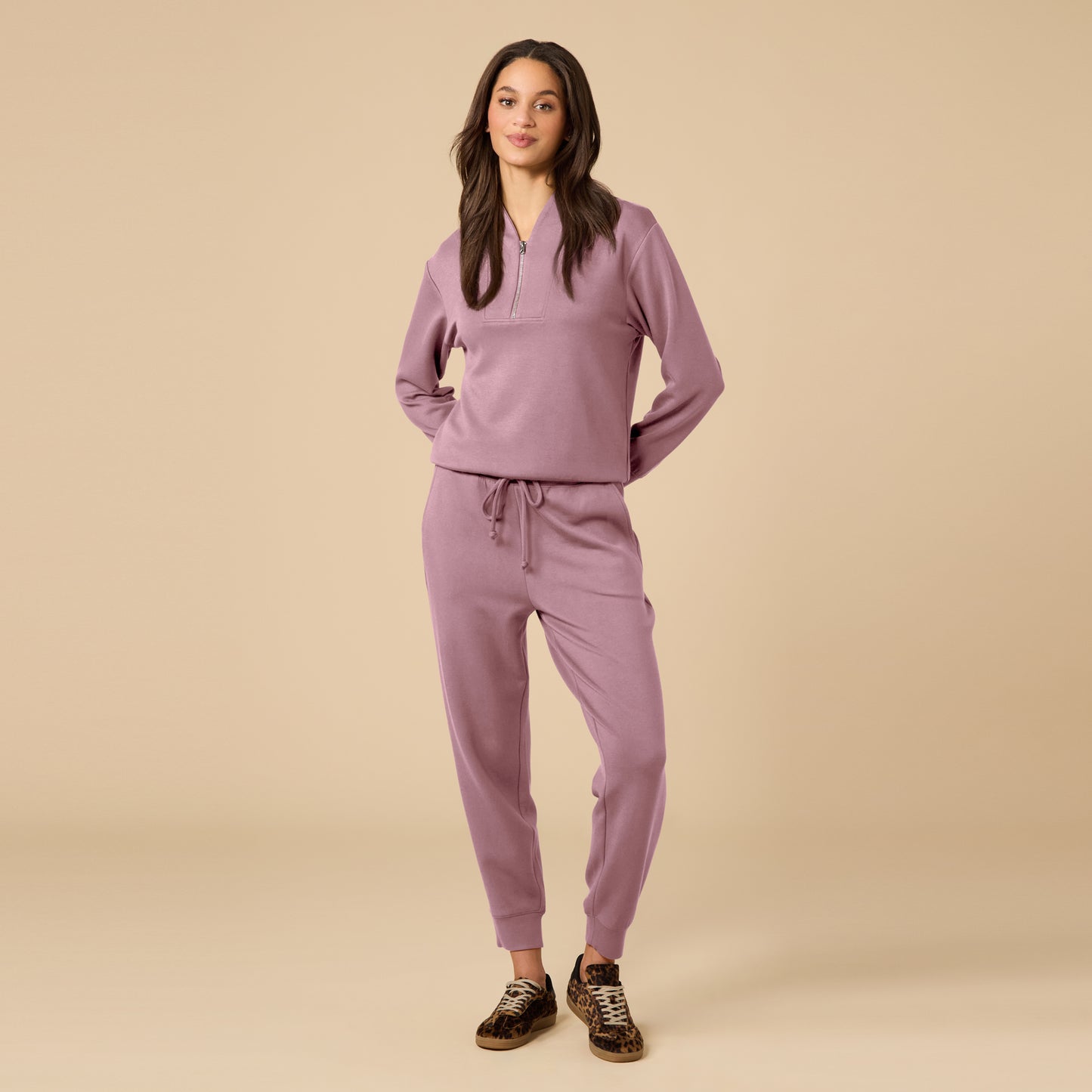 DreamTech ¼ Zip Jogger Set in Driftwood