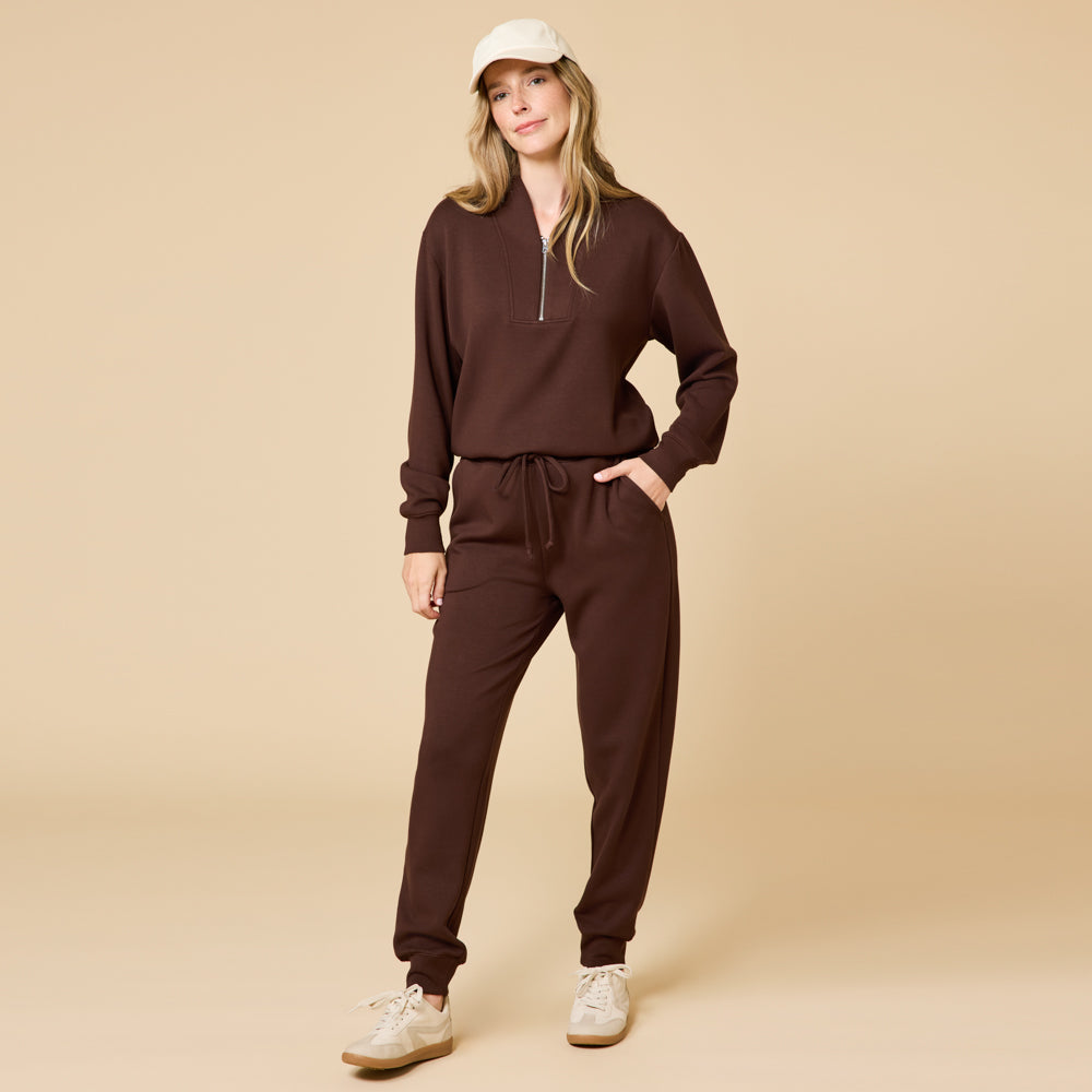 DreamTech 1/4 Zip Jogger Set Espresso