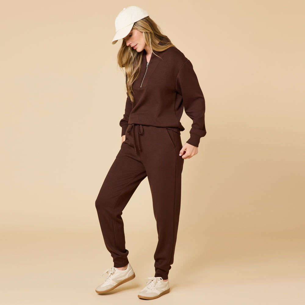DreamTech 1/4 Zip Jogger Set Espresso