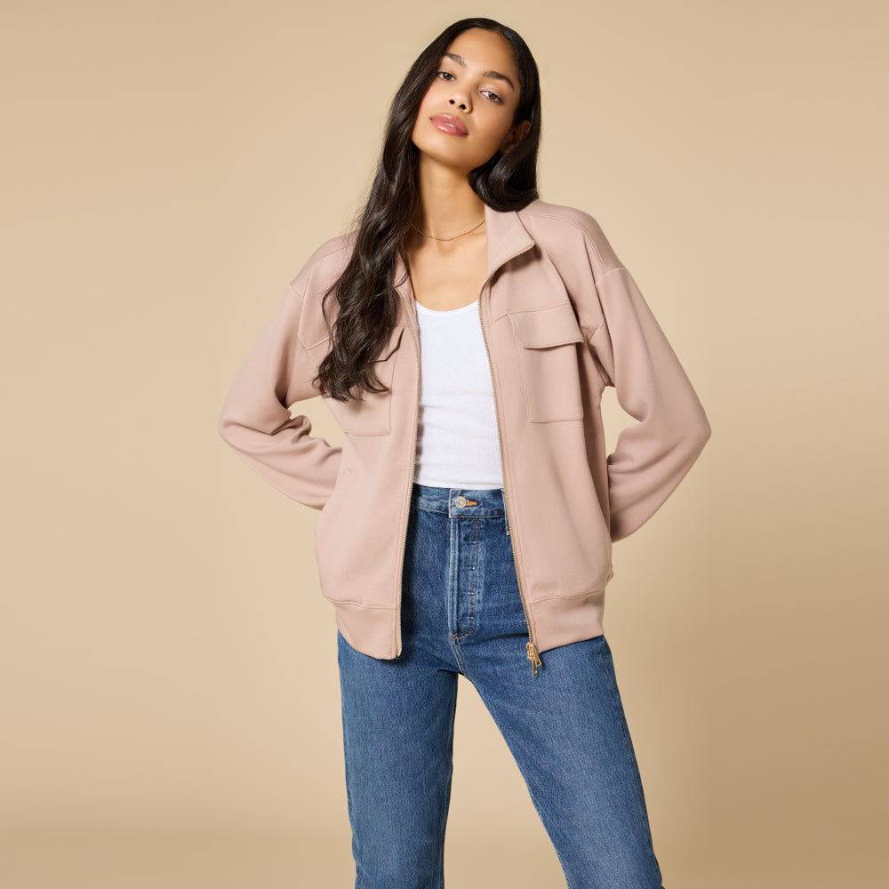 DreamTech Double Zip Bomber Jacket DreamTech Double Zip Bomber Jacket in Coco