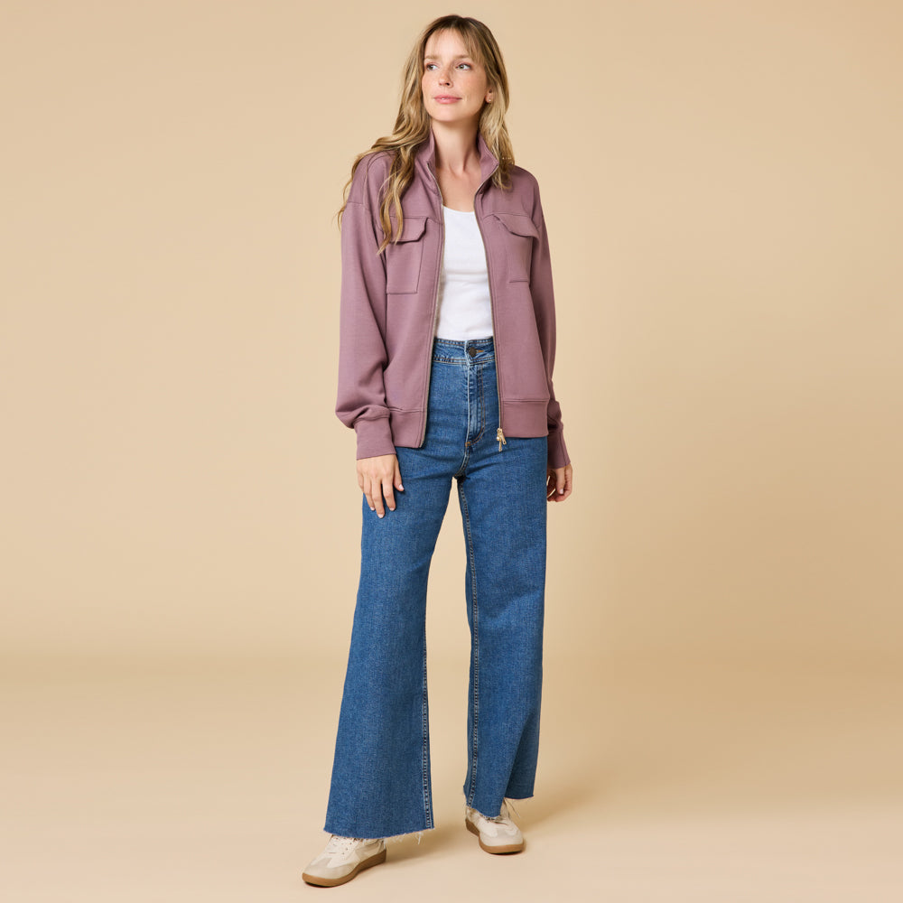 DreamTech Double Zip Bomber Jacket DreamTech Double Zip Bomber Jacket in Driftwood