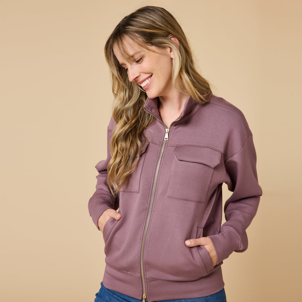 DreamTech Double Zip Bomber Jacket DreamTech Double Zip Bomber Jacket in Driftwood