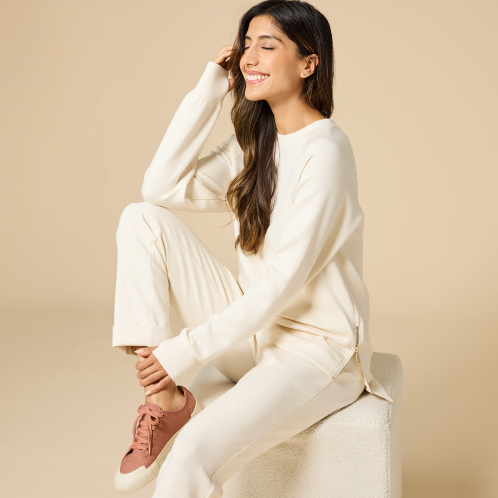 DreamTech Crew Tunic with Side Zip & Ankle Cuff Pant Almond