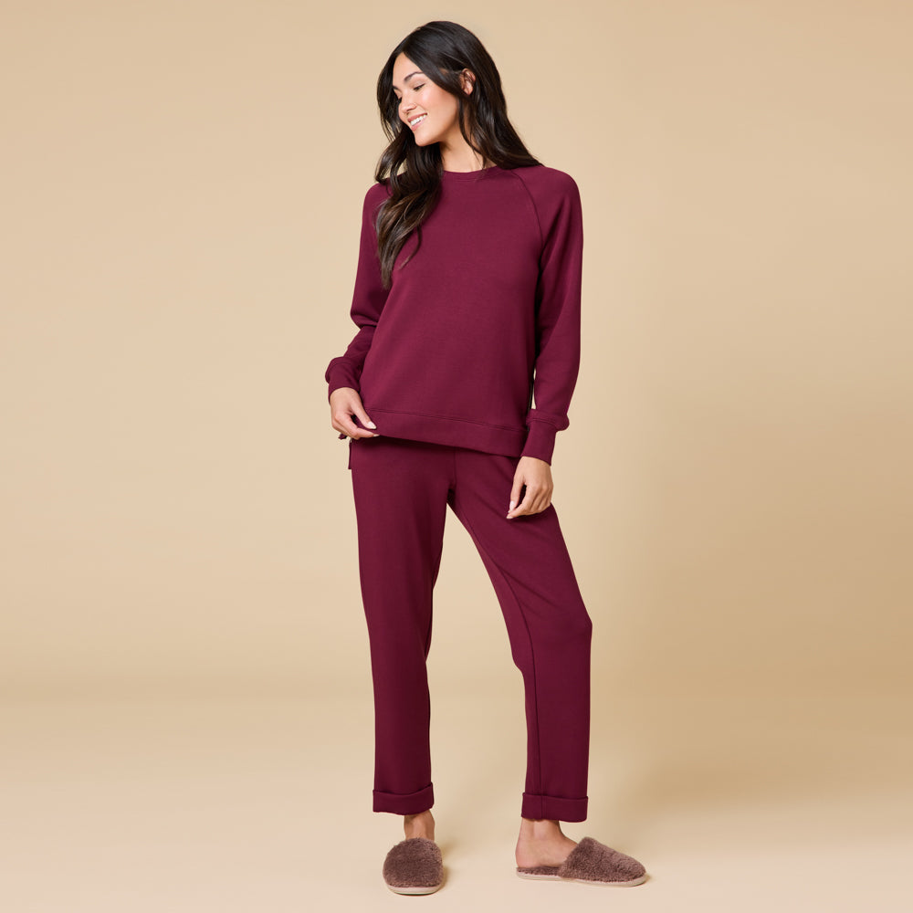 DreamTech Crew Tunic with Side Zip & Ankle Cuff Pant Cherry Cola