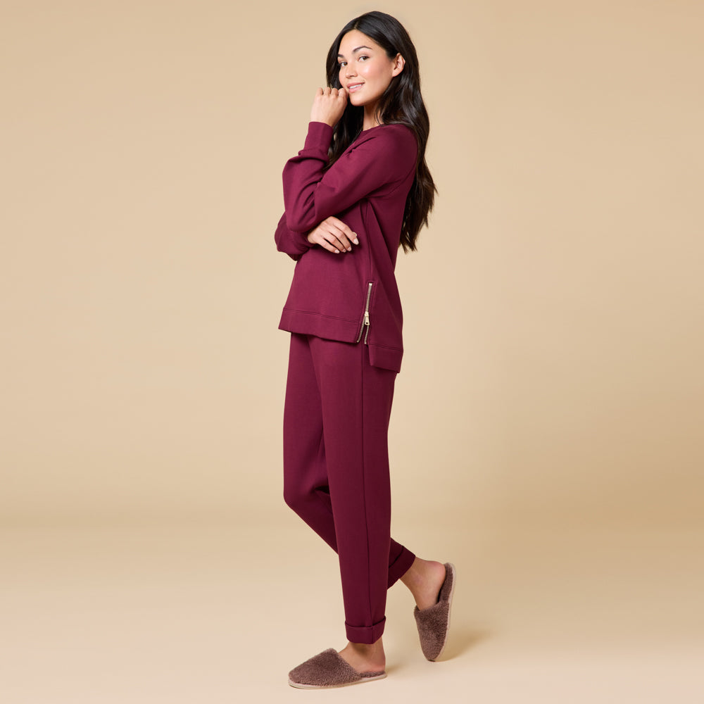 DreamTech Crew Tunic with Side Zip & Ankle Cuff Pant Cherry Cola