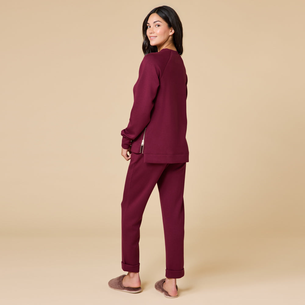 DreamTech Crew Tunic with Side Zip & Ankle Cuff Pant Cherry Cola