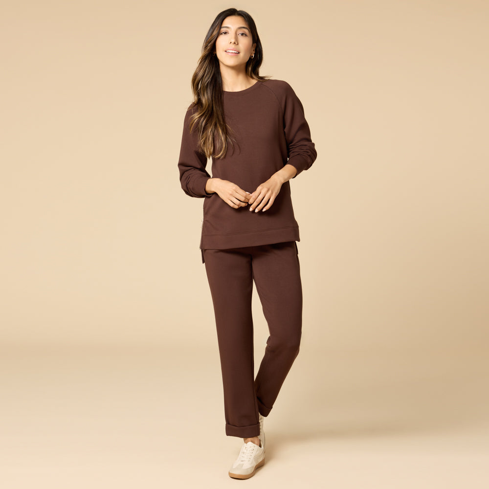 DreamTech Crew Tunic with Side Zip & Ankle Cuff Pant Espresso