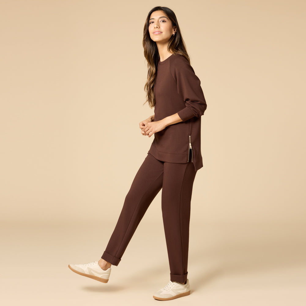 DreamTech Crew Tunic with Side Zip & Ankle Cuff Pant Espresso