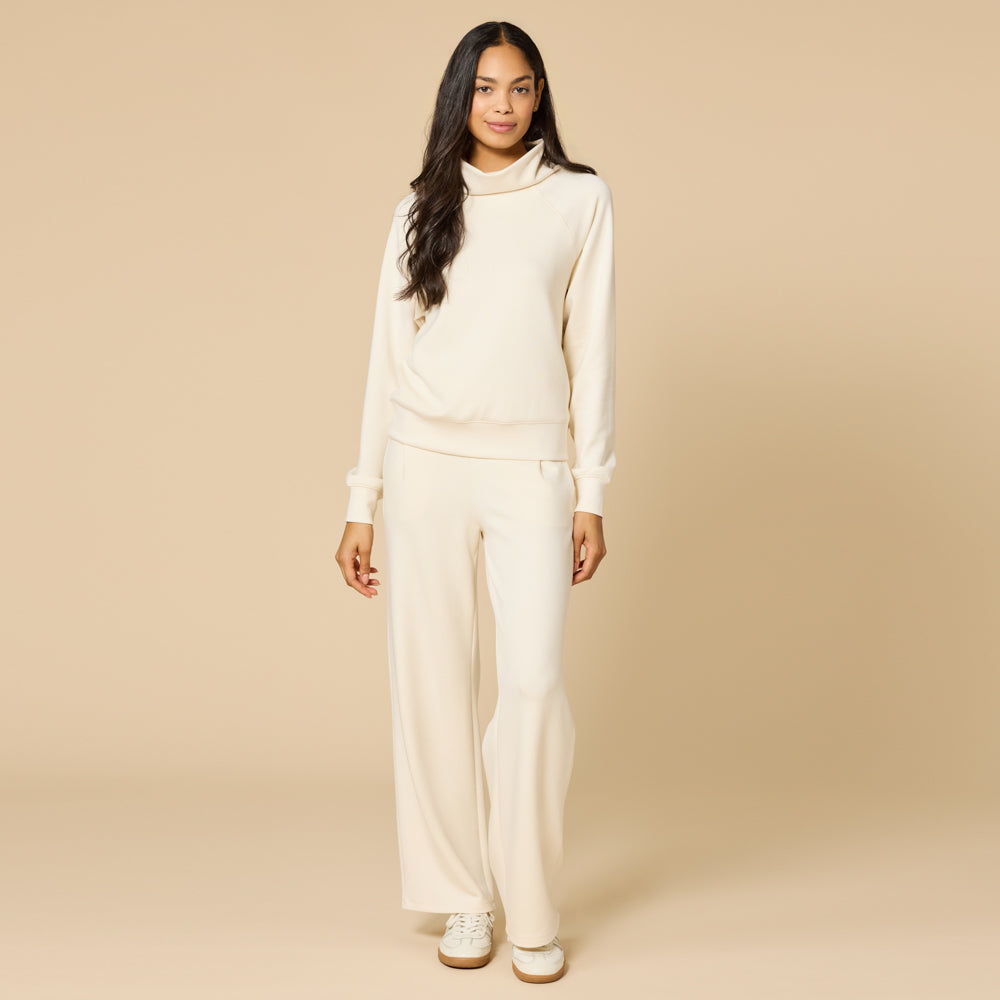 DreamTech Cowl Neck with Pleated Pant Almond