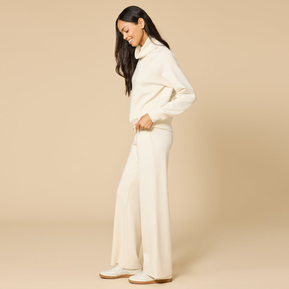 DreamTech Cowl Neck with Pleated Pant Almond