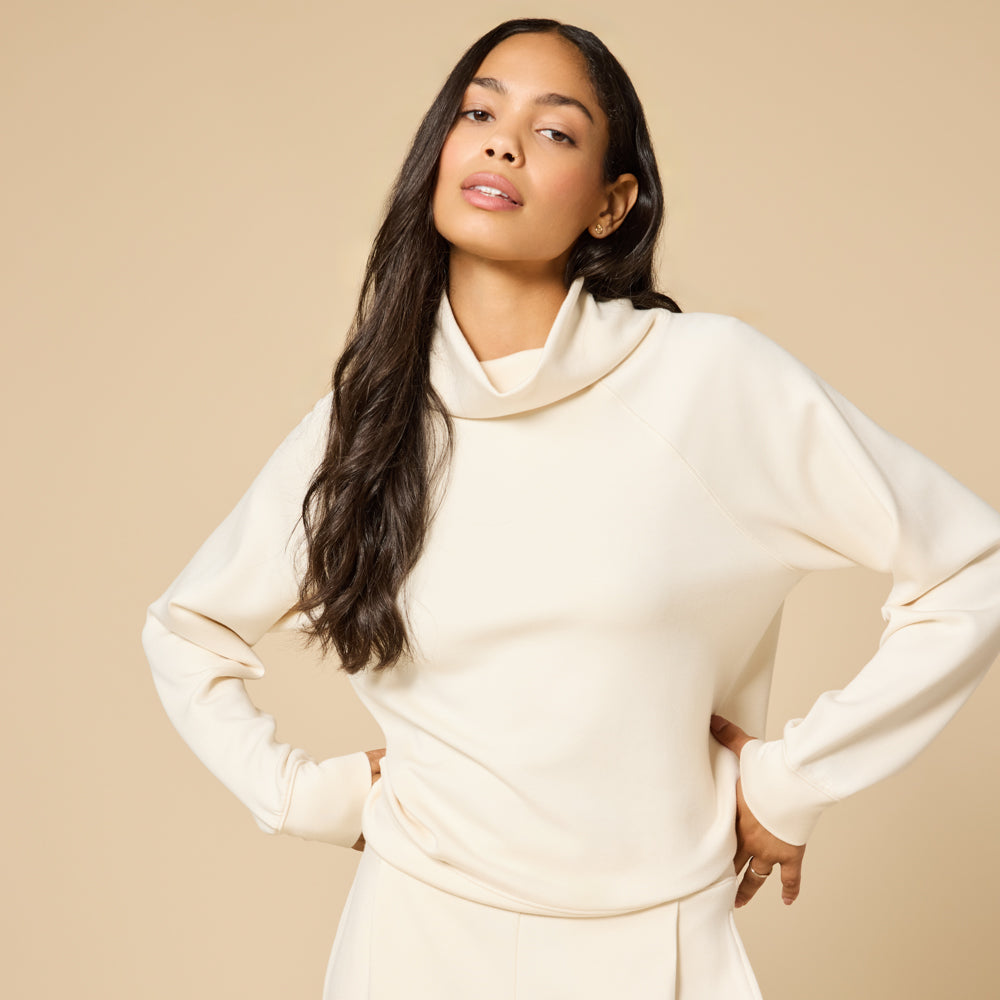 DreamTech Cowl Neck with Pleated Pant Almond