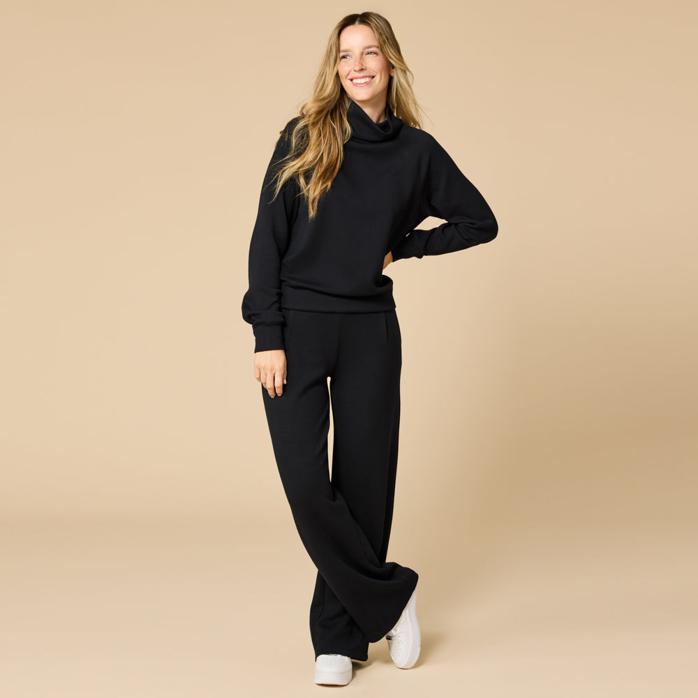 DreamTech Cowl Neck with Pleated Pant Black