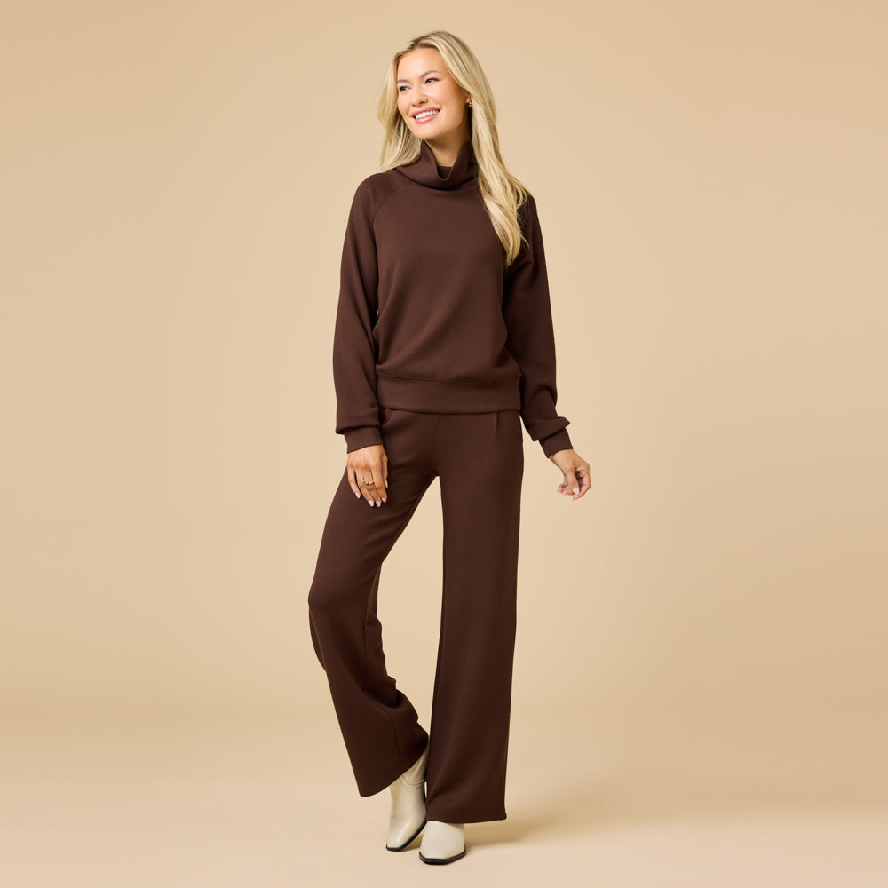 DreamTech Cowl Neck with Pleated Pant DreamTech Cowl Neck with Pleated Pant in Espresso