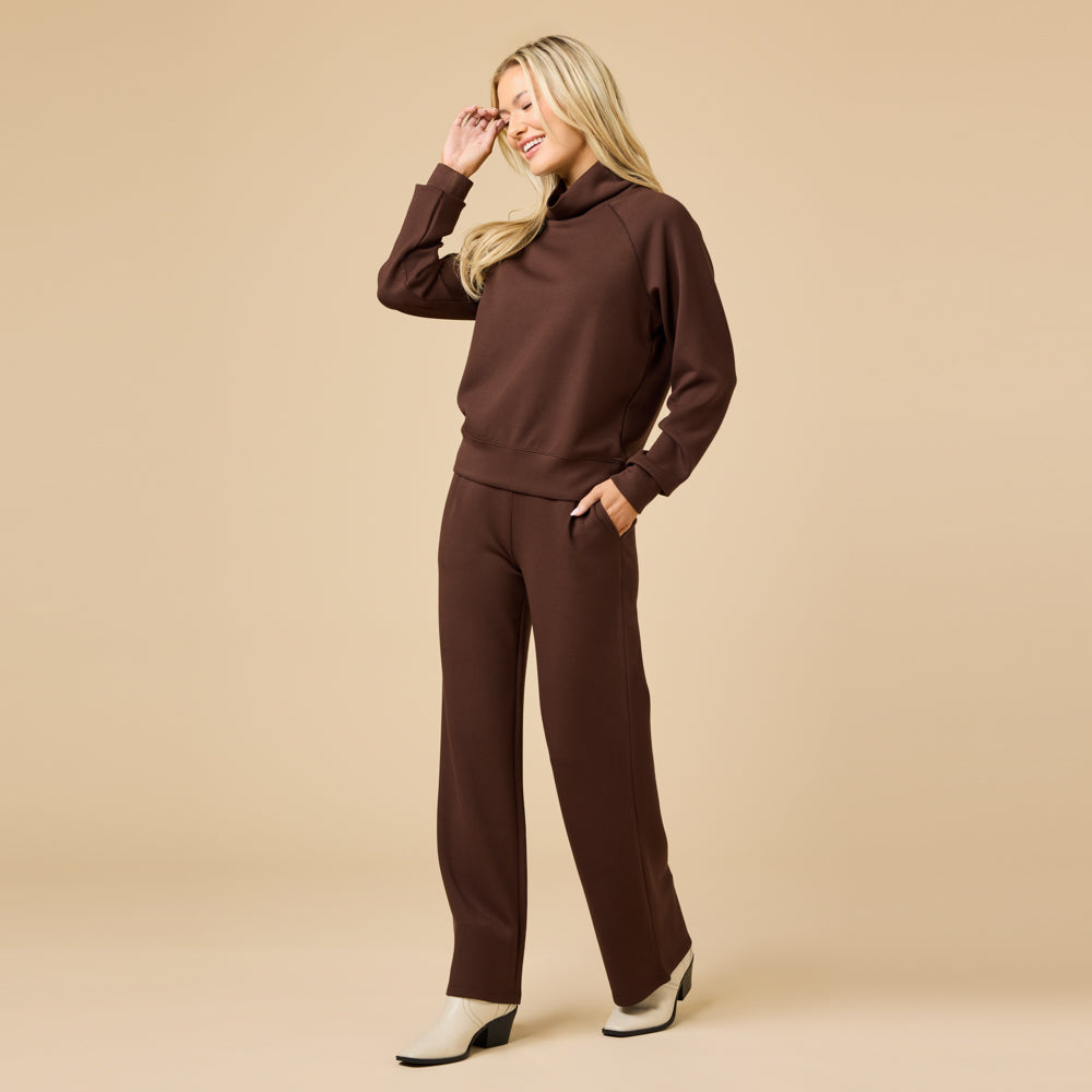 DreamTech Cowl Neck with Pleated Pant DreamTech Cowl Neck with Pleated Pant in Espresso
