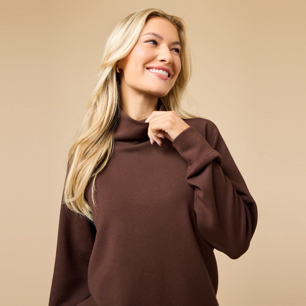 DreamTech Cowl Neck with Pleated Pant DreamTech Cowl Neck with Pleated Pant in Espresso