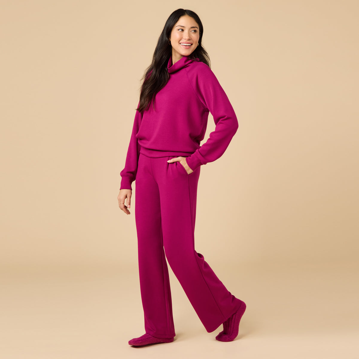 DreamTech Cowl Neck with Pleated Pant DreamTech Cowl Neck with Pleated Pant in Magenta