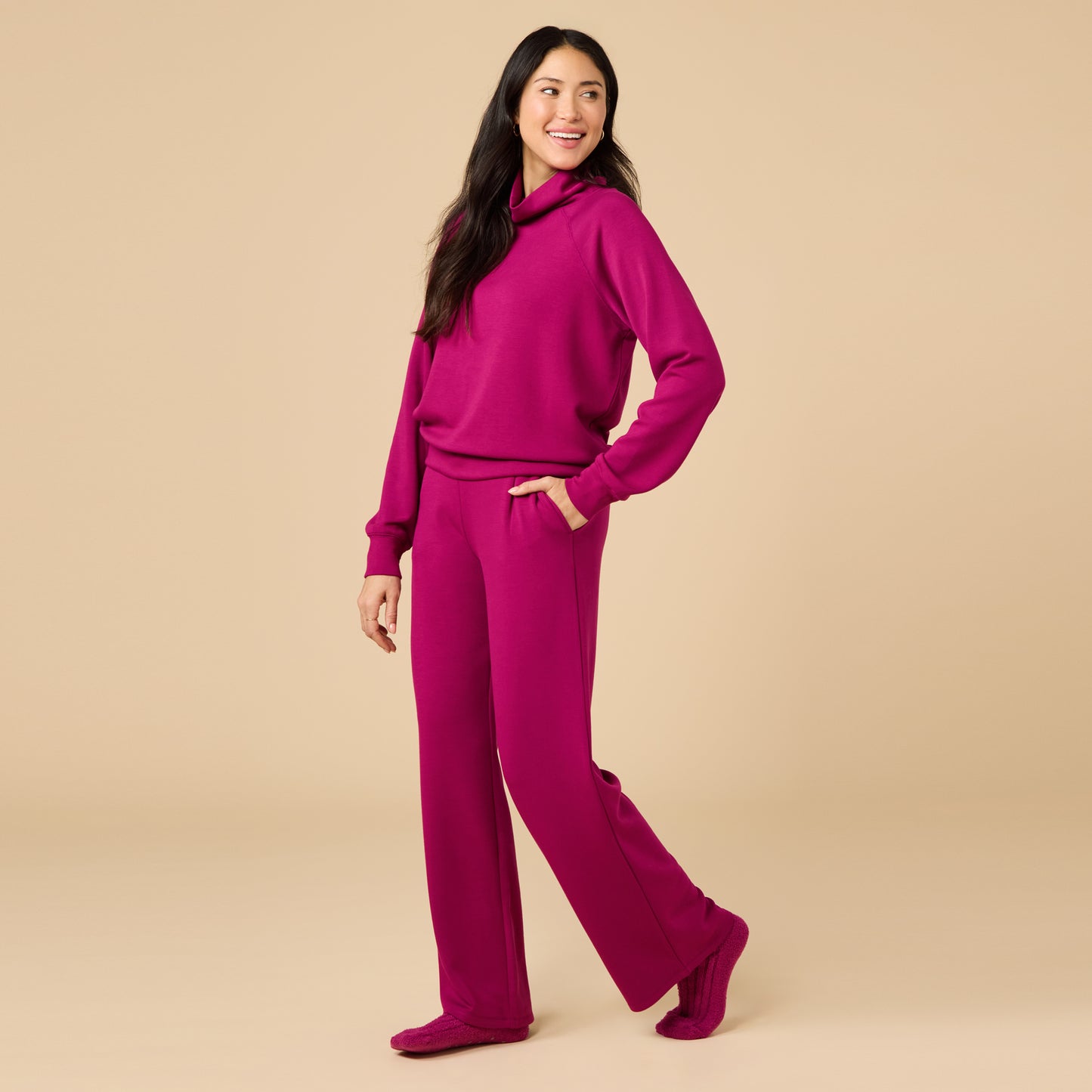 DreamTech Cowl Neck with Pleated Pant in Magenta