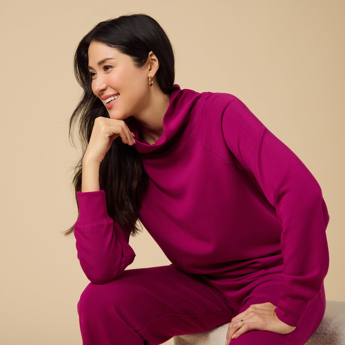 DreamTech Cowl Neck with Pleated Pant DreamTech Cowl Neck with Pleated Pant in Magenta