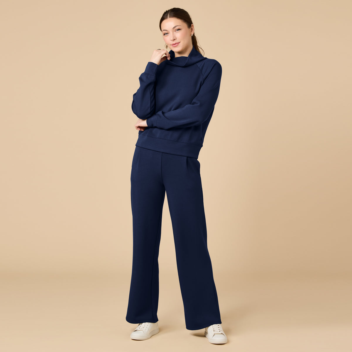 DreamTech Cowl Neck with Pleated Pant DreamTech Cowl Neck with Pleated Pant in Midnight