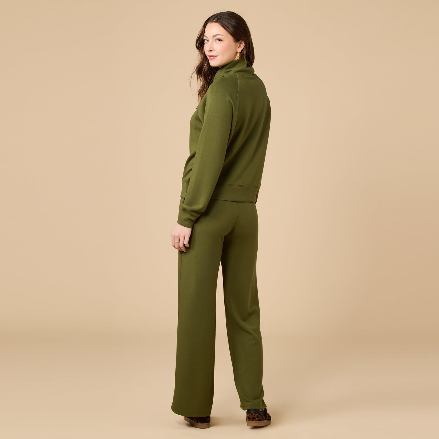 DreamTech Cowl Neck with Pleated Pant in Olive