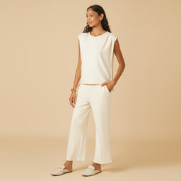 DreamTech Pleated Shoulder Tank with Cropped Pant Almond