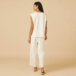 DreamTech Pleated Shoulder Tank with Cropped Pant Almond