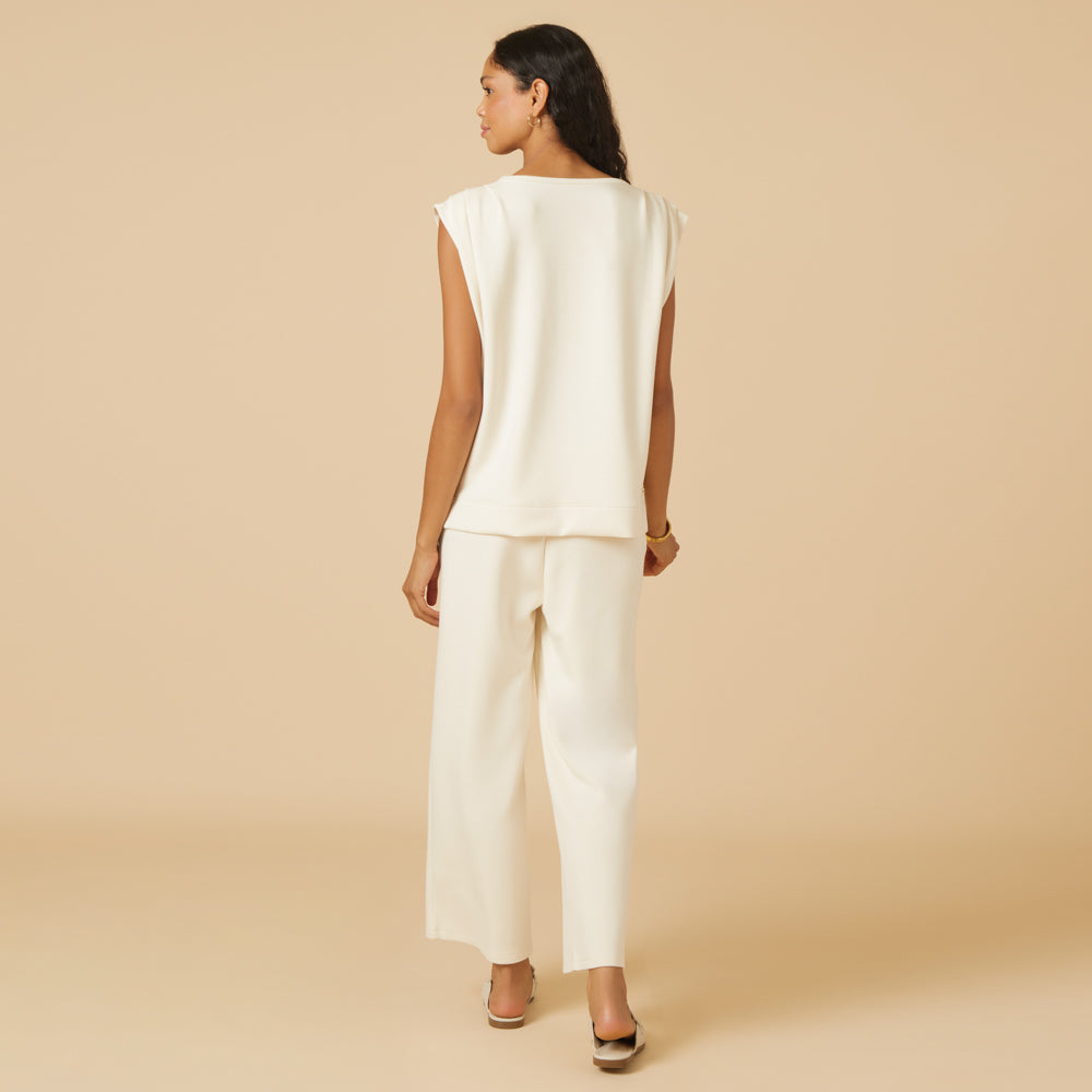 DreamTech Pleated Shoulder Tank with Cropped Pant Almond