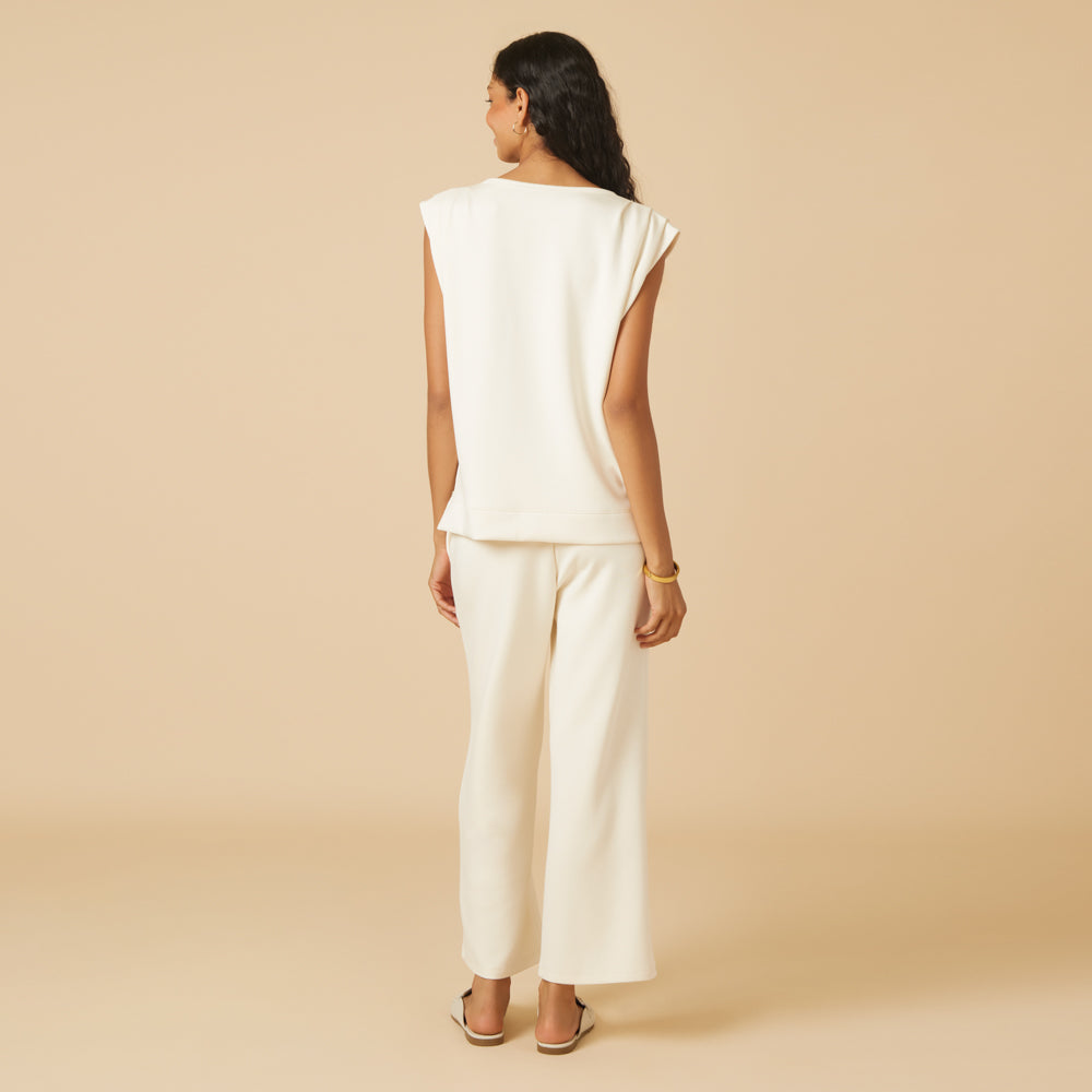 DreamTech Pleated Shoulder Tank with Cropped Pant Almond