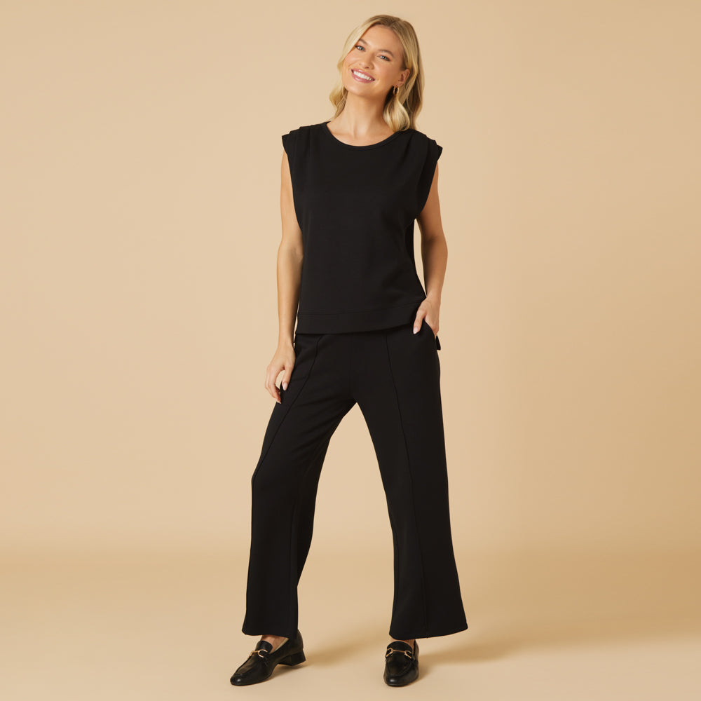 DreamTech Pleated Shoulder Tank with Cropped Pant Black