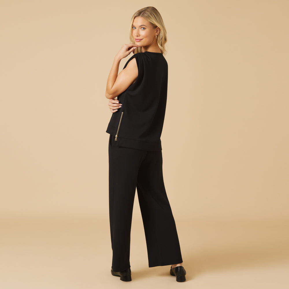 DreamTech Pleated Shoulder Tank with Cropped Pant Black