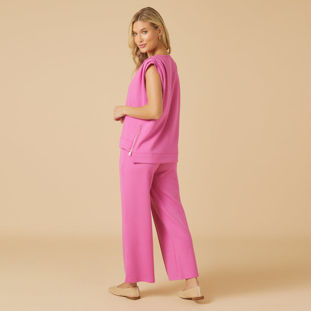 DreamTech Pleated Shoulder Tank with Cropped Pant Fuchsia