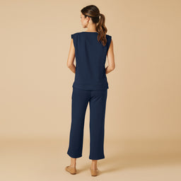 DreamTech Pleated Shoulder Tank with Cropped Pant Midnight