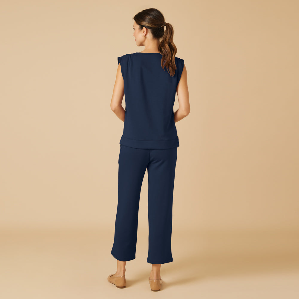 DreamTech Pleated Shoulder Tank with Cropped Pant Midnight