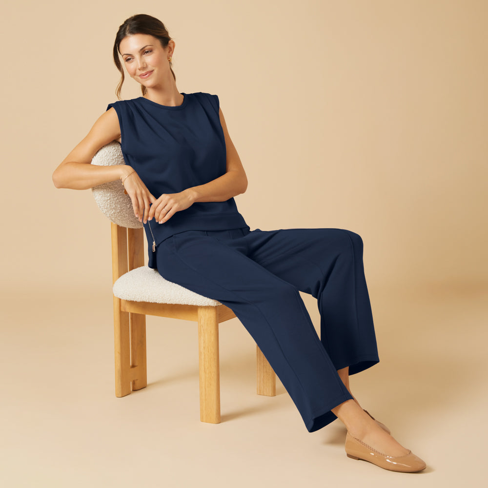 DreamTech Pleated Shoulder Tank with Cropped Pant Midnight