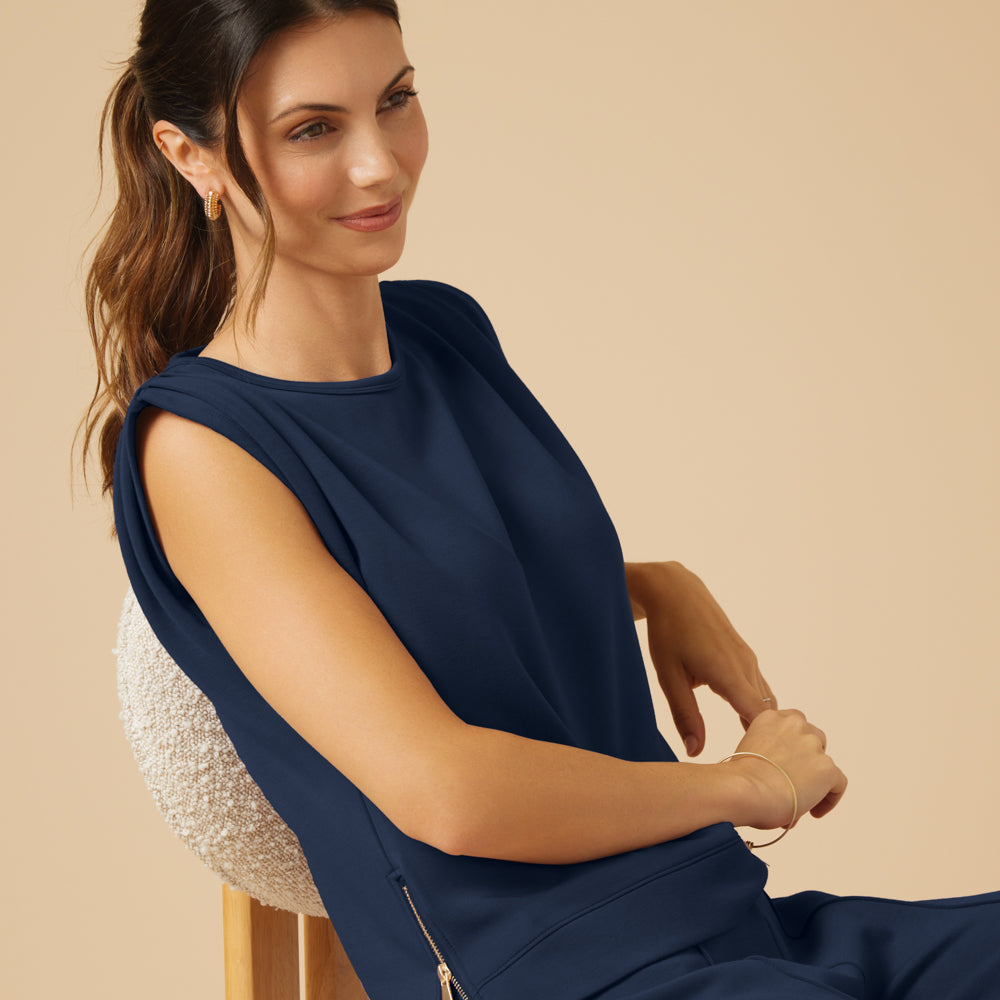 DreamTech Pleated Shoulder Tank with Cropped Pant Midnight