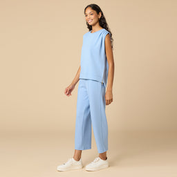 DreamTech Pleated Shoulder Tank with Cropped Pant Sky Blue