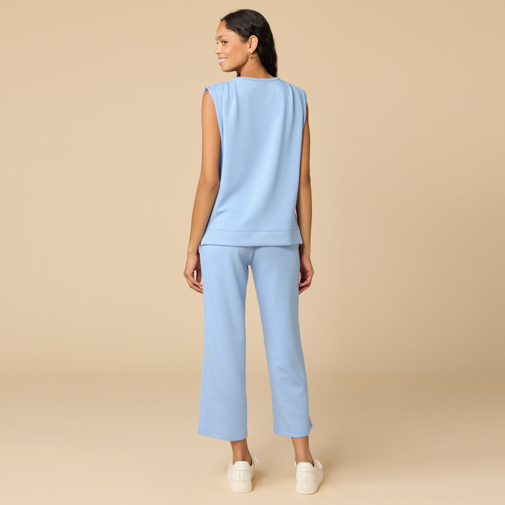 DreamTech Pleated Shoulder Tank with Cropped Pant Sky Blue