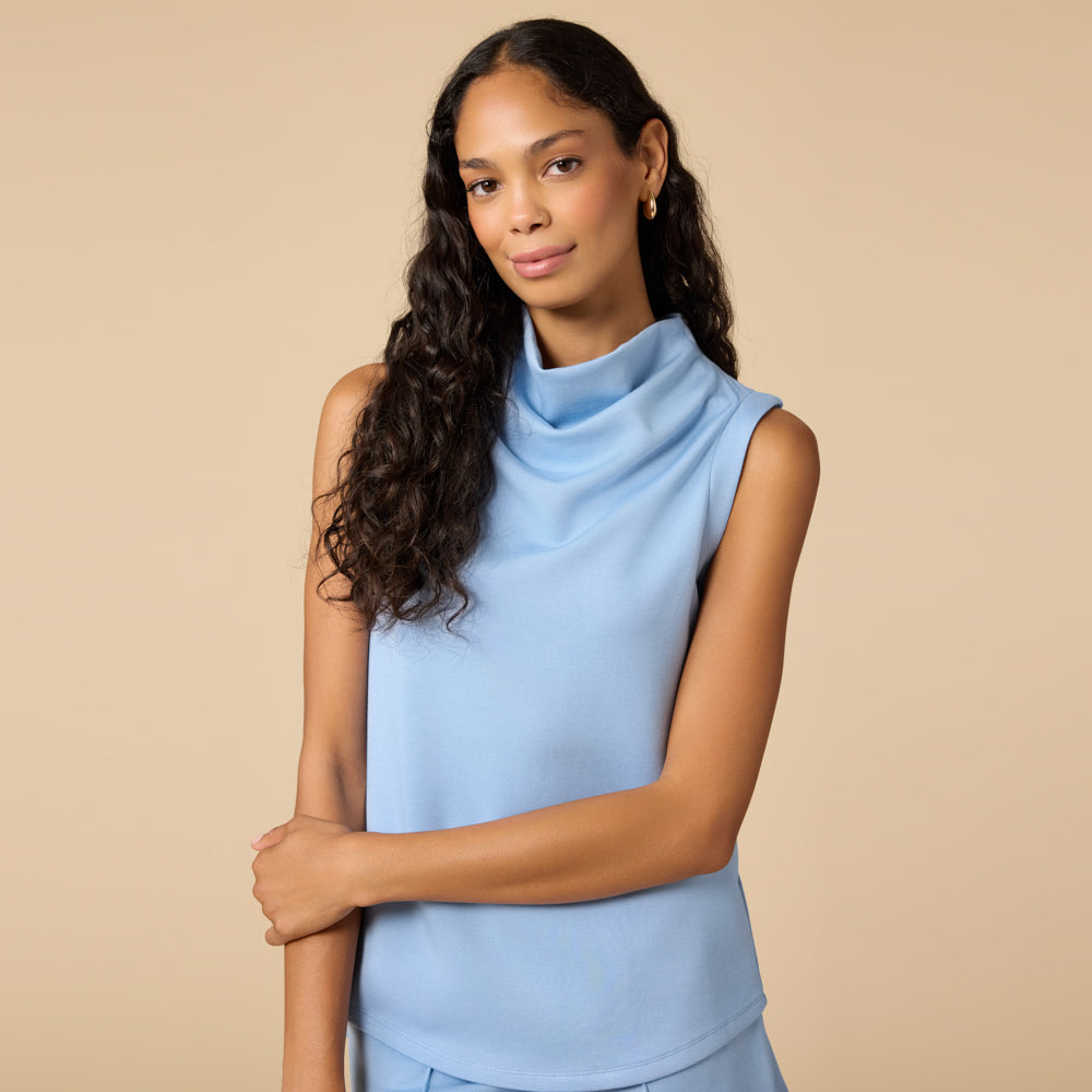 DreamTech Sleeveless Cowl Top with Pintuck Shorts Sky Blue