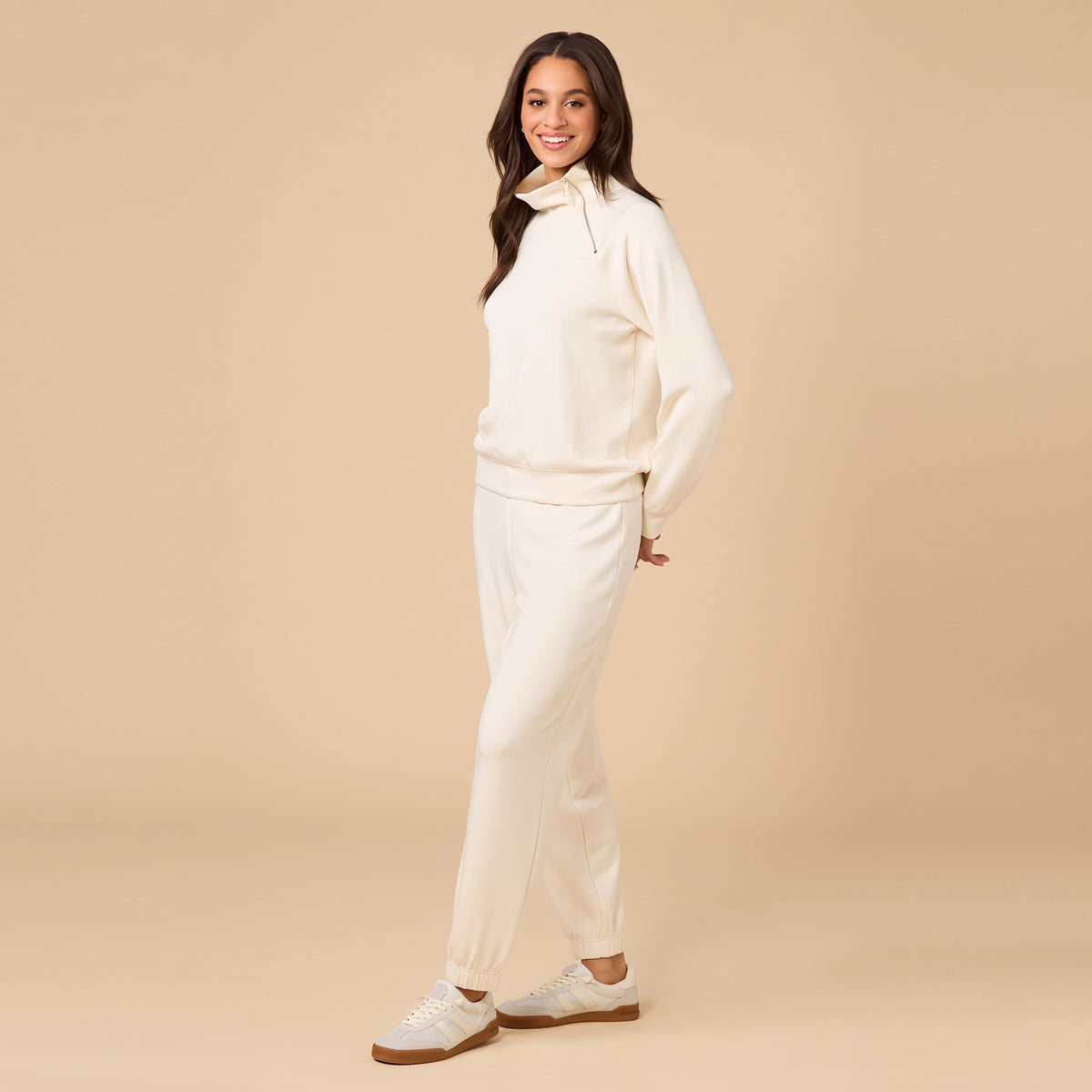 DreamTech Zip Mock Neck with Ankle Pant DreamTech Zip Mock Neck with Ankle Pant in Almond